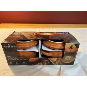 Crofton, Mini Pumpkin Casserole Dish Set of Two Orange Brand New .4 Quart